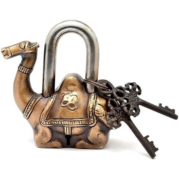 PARIJAT HANDICRAFT Functional Brass Beautiful Padlocks with Two Keys (Camel-Golden)