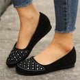 thumbnail image 5 of HTHLVMD Rhinestone Ballet Flats for Women, Slip-On Dressy Flats, Casual Walking Flats for Women, Comfortable Slip-On Shoes, Womens Faux Suede Rhinestone Ballerina Ballet Flats Shoes, Black 6, 5 of 7