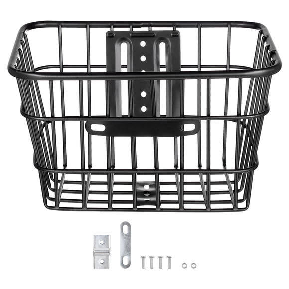 OULII Heavy Duty Bike Basket Metal Wire Bike Front Basket Black 1Pack for Cycling