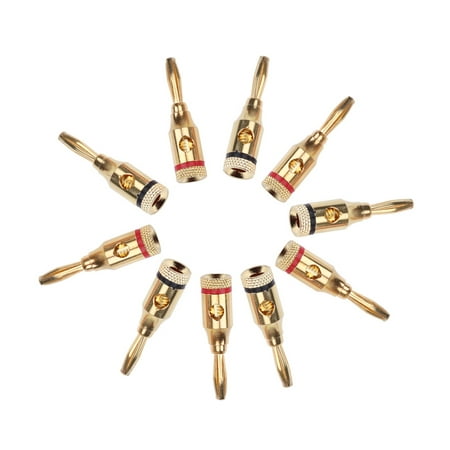 

NUOLUX 5 Pairs of 4mm 24K Gold Plated Open Screw Type Banana Plug Connectors for Speaker (Black and Red)