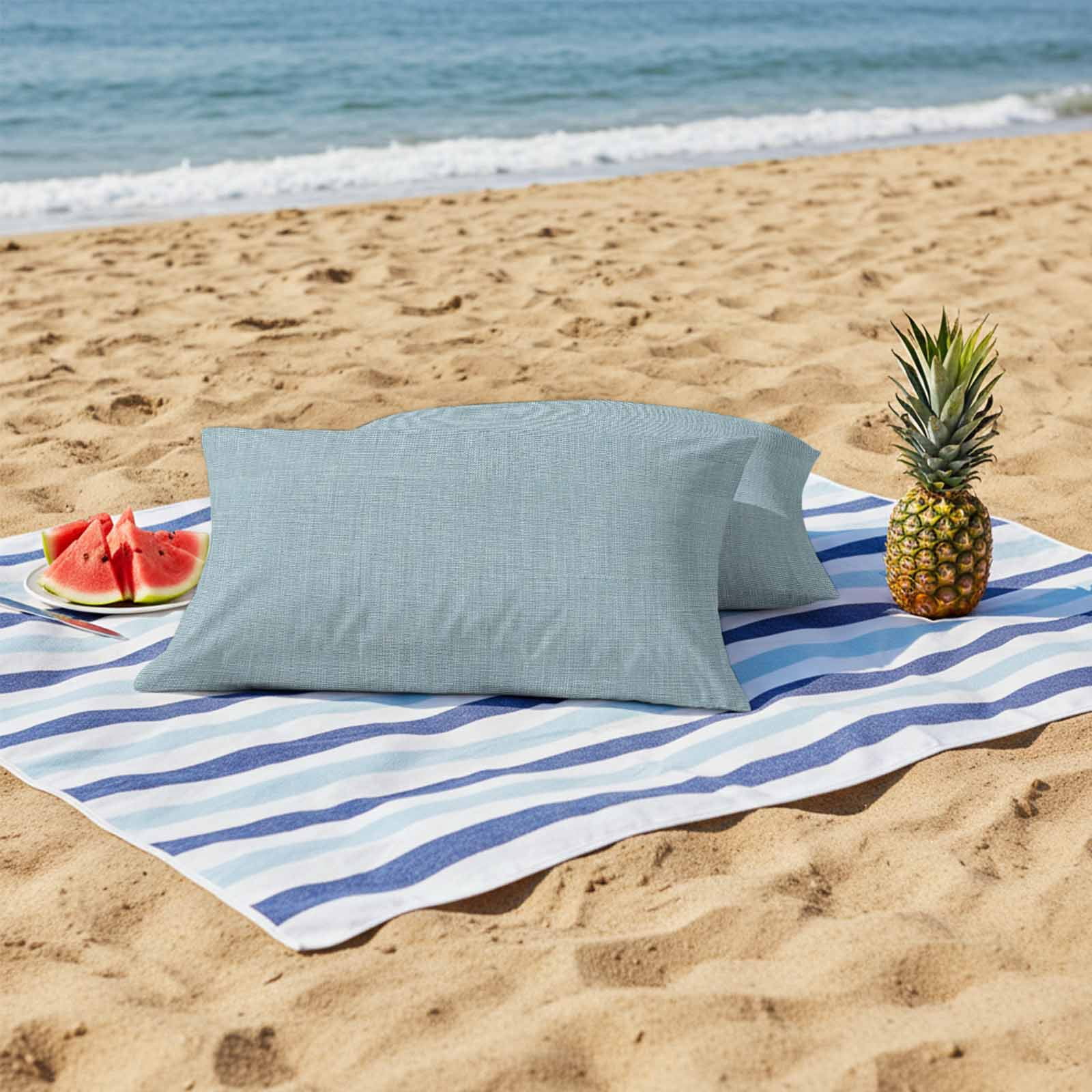 Outdoor Waterproof Throw Pillow Covers Set of 2 Blue Linen Decorative Pillowcases Lumbar Outdoor Pillows Cushion Case 20x12 Inch Farmhouse Pure Color Patio Pillows for Couch Sofa Bed Garden