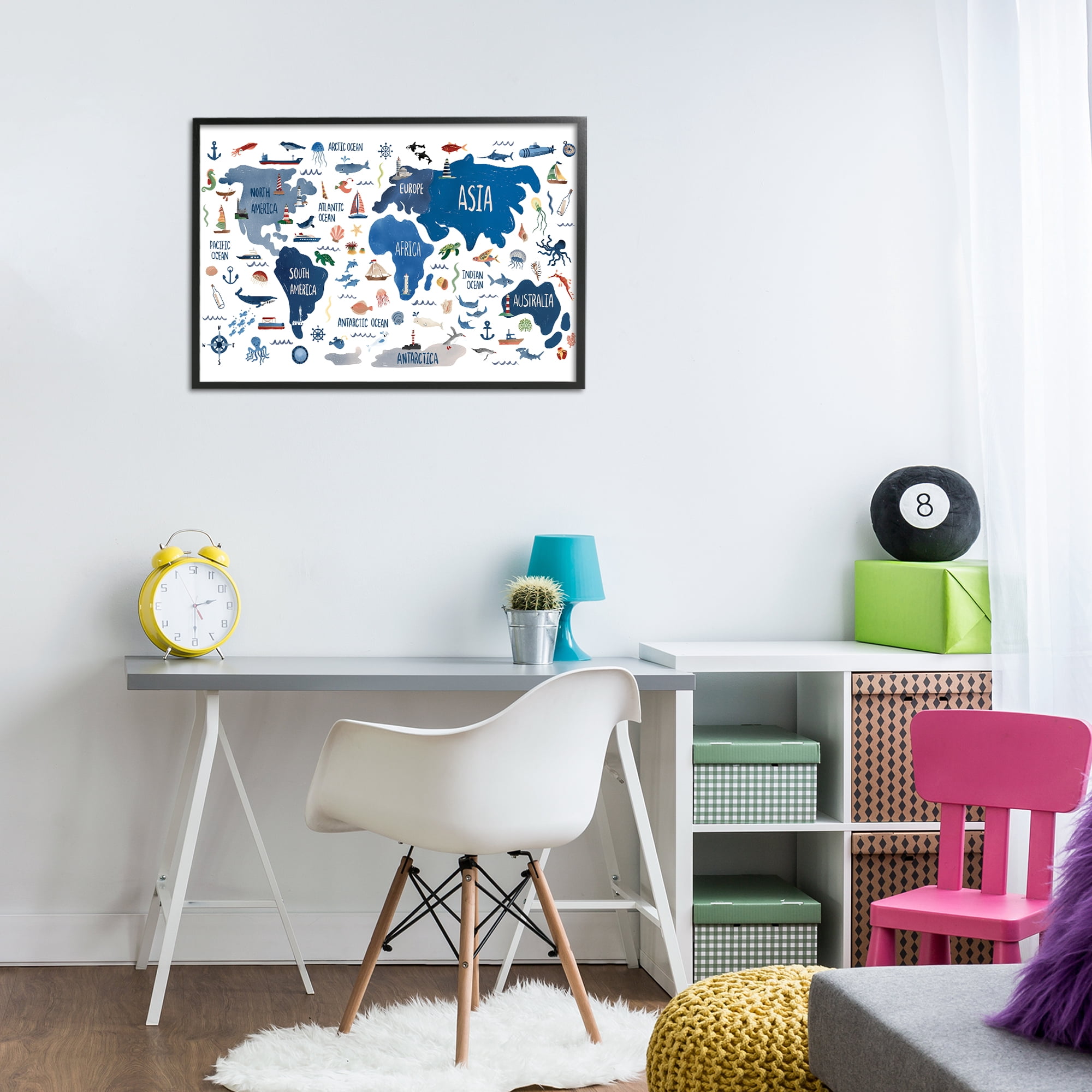 Stupell Industries Nautical Themed Map Travel & Places Painting Black Framed Art Print Wall Art, 30 x 20