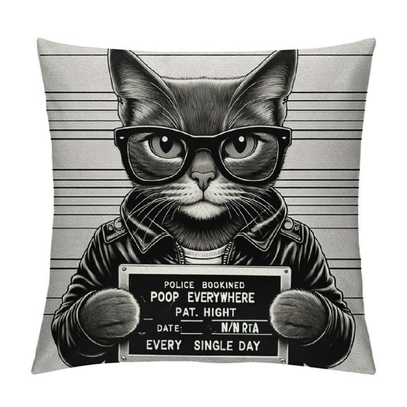 PHYHOO cat Sunglasses Holding Sign Soft Throw Pillow Covers Cushion Cover Decor for Sofa Bed Cat Lover Gifts, Cat Pillow Cover