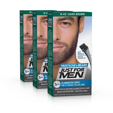 Just For Men Mustache and Beard, Easy Brush-In Facial Hair Color Gel, Dark Brown, Shade M-45 (Pack of (Best Color For Men's Beards)