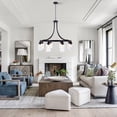 thumbnail image 3 of FINE MAKER Black modern hanging industrial chandelier, 5 lights living room clear glass shade semi-recessed lamp, 3 of 10