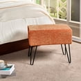 thumbnail image 2 of Home Soft Things Jacquard Chenille Stool Chair Upholstered Footrest Ottoman with Black Metal Legs and Padded Seat, Tanga-Burnt Orange, 19" x 13" x 17", 2 of 6