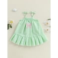 thumbnail image 4 of BemeyourBBs Toddler Baby Girls Baseball Dress Little Baby Girl Summer Dress 6 12 18 24 Months 2 3 4 Years Cute Baseball Embroidery Striped Print Sleeveless Tie up Strap Casual A-Line Dress, 4 of 9