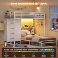 thumbnail image 2 of Bunk Bed Twin Over Twin with 8 Storage Drawers & Charging Station & LED Lights, Metal Bunk Beds with Upholstered Storage Headboard and Shelf, Twin Loft Bed for Teen, Safety Guardrail & Ladder, White, 2 of 9