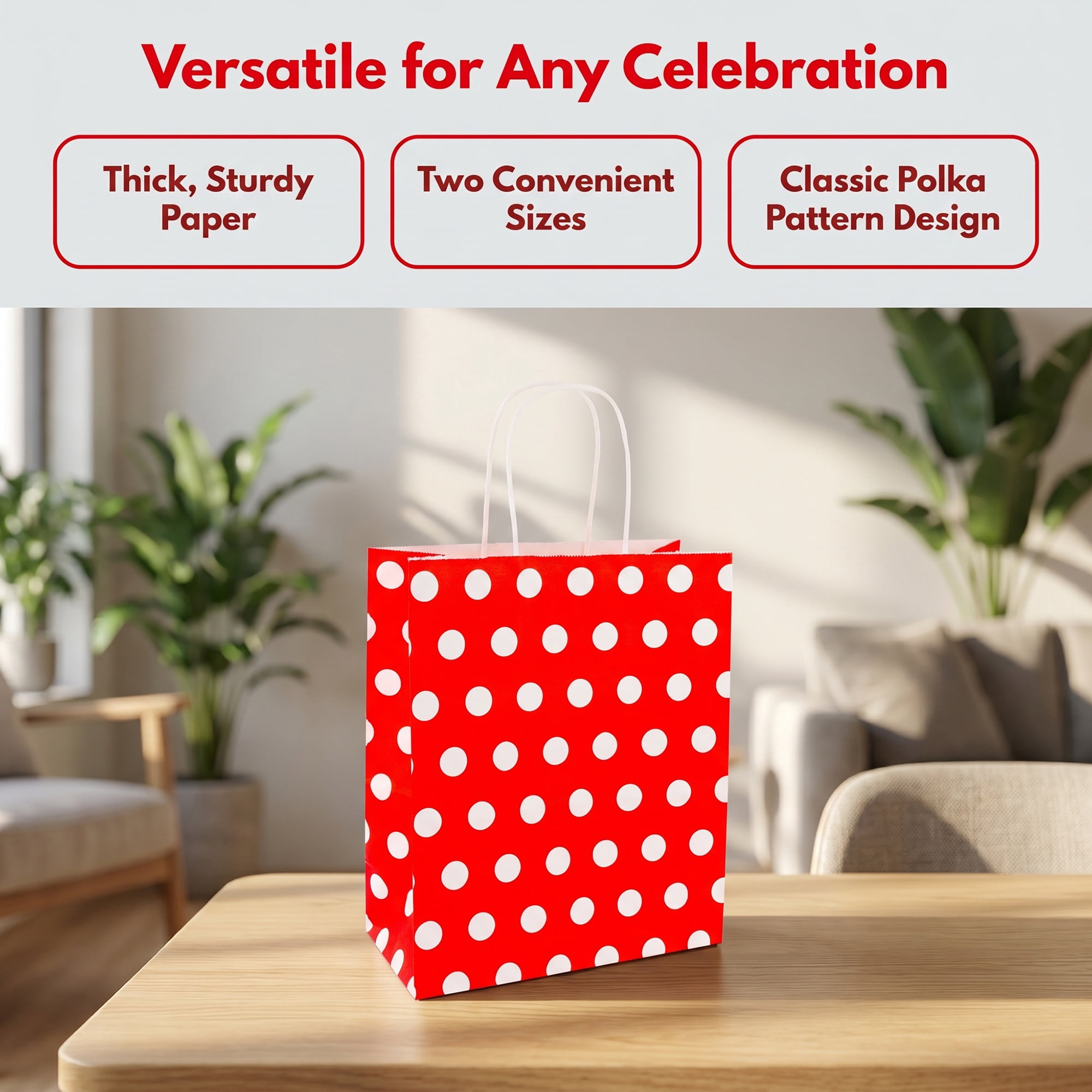 Unique Bargains 6Pcs Stylish Polka-dot Paper Gift Bag with Handles Red 8.7" x 4.3" x 10.6"
