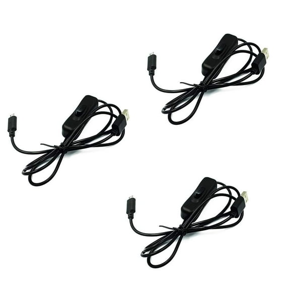 Treedix 3pcs USB to Micro USB Port Interface Cable with ON/Off Switch Compatible with 5V AC Adapter Charger Compatible with Raspberry Pi 3B/3B 