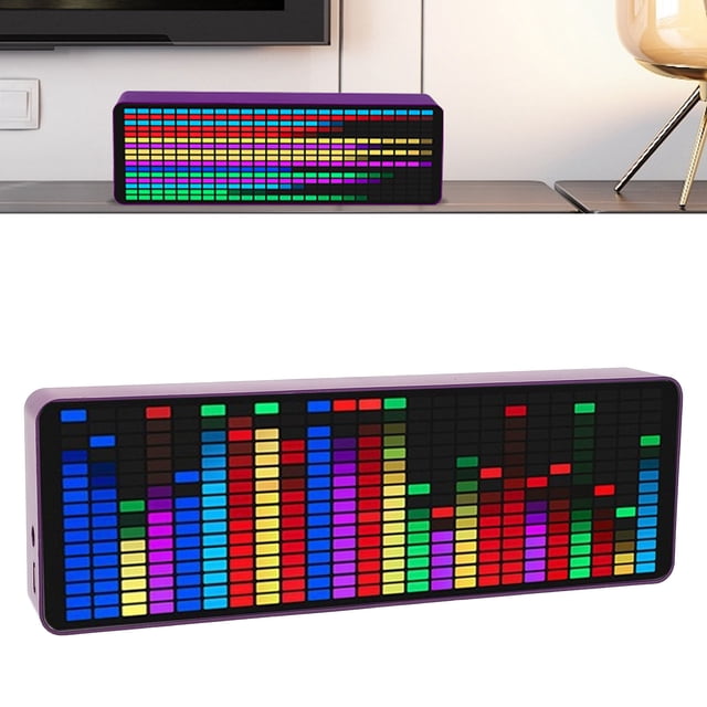 Music Spectrum Display, 2 Way Alarm Clock Sound Level Analyzer 5V USB 7 Color Modes Voice or Cable Control 1624 Segments for Tabletop Game