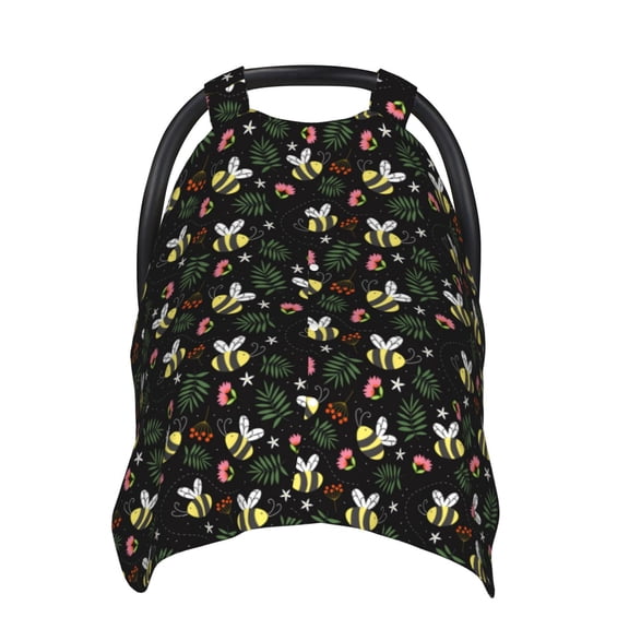 Car Seat Cover Baby - Bees (2) Breathable Infant Car Seat Cover for Baby Carseat, Lightweight Comfort Baby Essentials Must Haves Newborn Stuff for Girl Boy