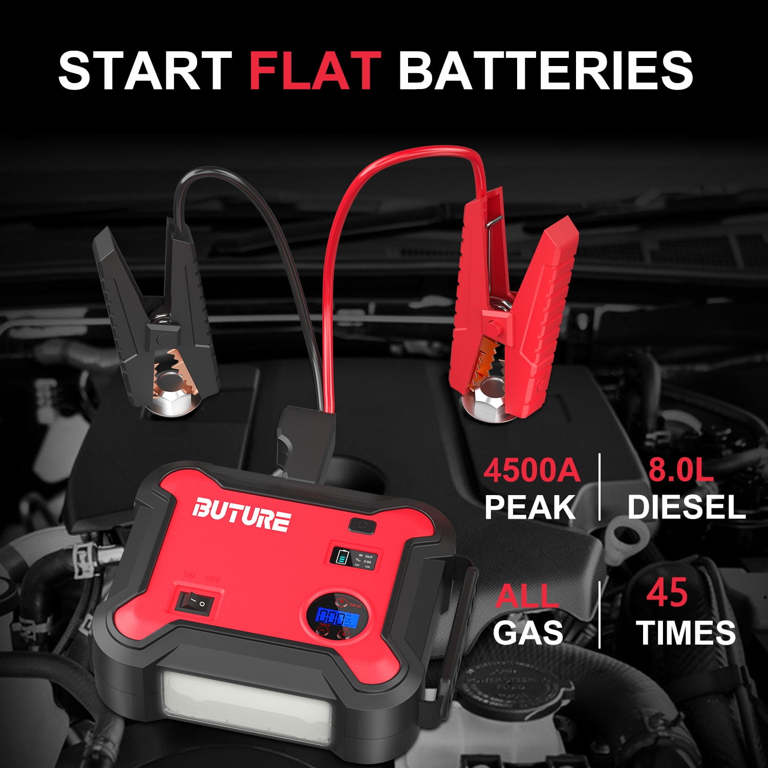 1600 Amp Jump Starter with Air Compressor, acetek Car Battery Charger 260  PSI Tire Inflator, 20000mAh 12V Auto Lead-Acid Battery Booster (Up to 6L  Gas