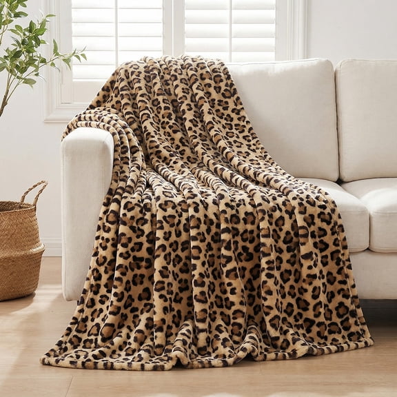 Leopard Print Flannel Throw Blanket, Choose From 30 x 40, 40 x 50, 50 x 60, 60 x 80 Inches, Soft Cozy Blanket for Bed