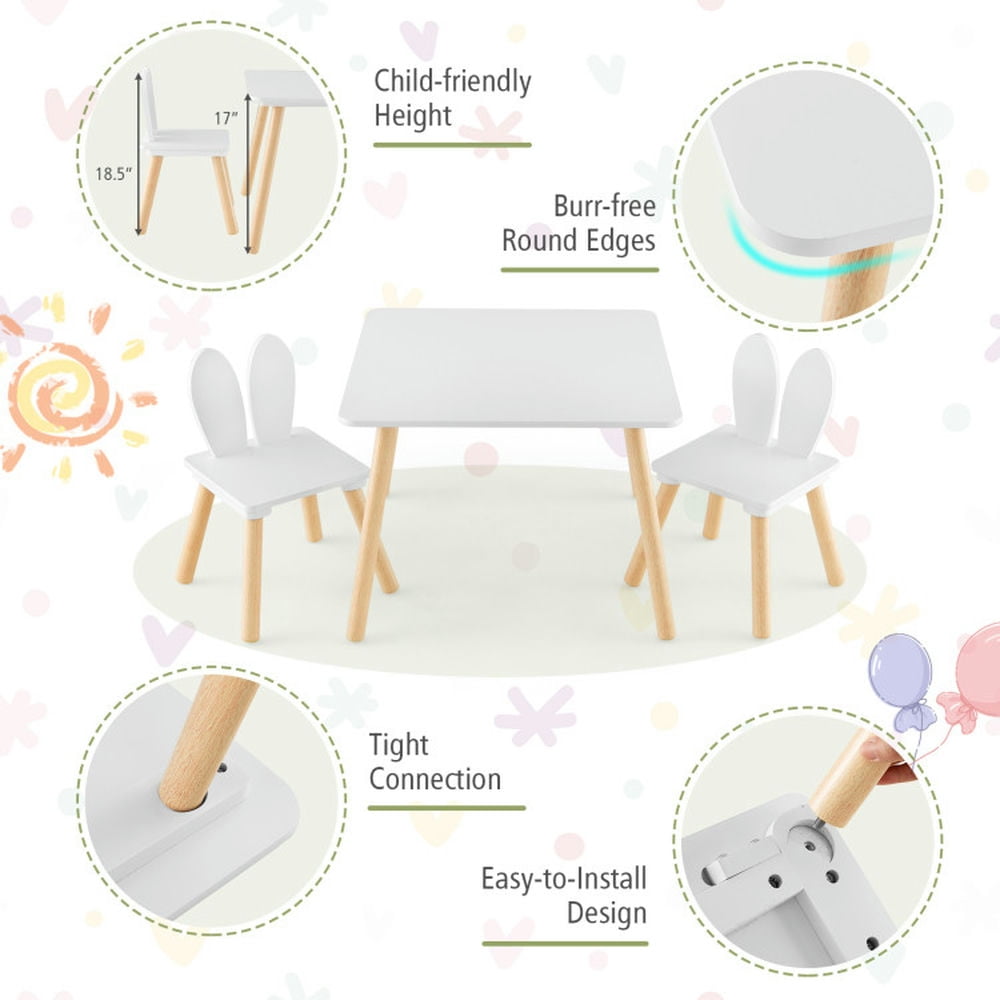 Canddidliike 3 Pieces Kids Table and Chairs Set for Arts Crafts Snack Time-White, Kids Table for Arts & Crafts, Snack Time, Homeschooling, Homework