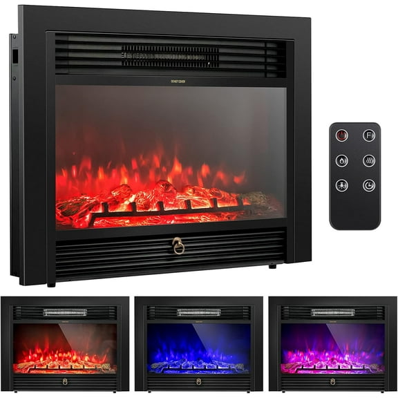 CZMJY 28.5 Inches Recessed Electric Fireplace Insert, Freestanding Fireplace Heater W/Overheat Protection, Realistic 3 Color Flame, Remote Control, Ideal for Indoor Use, 700W/1500W