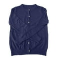 thumbnail image 4 of Women Casual Button Front Cardigan Long Sleeve Knitted Sweater Solid Color Crew Neck Soft Warm Outerwear Lightweight Daily Wear Fashion Clothing Navy XL, 4 of 5