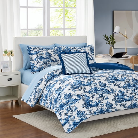 Modern Threads Shaya Toile 8-Piece Floral Adult Unisex Bed in a Bag , Queen