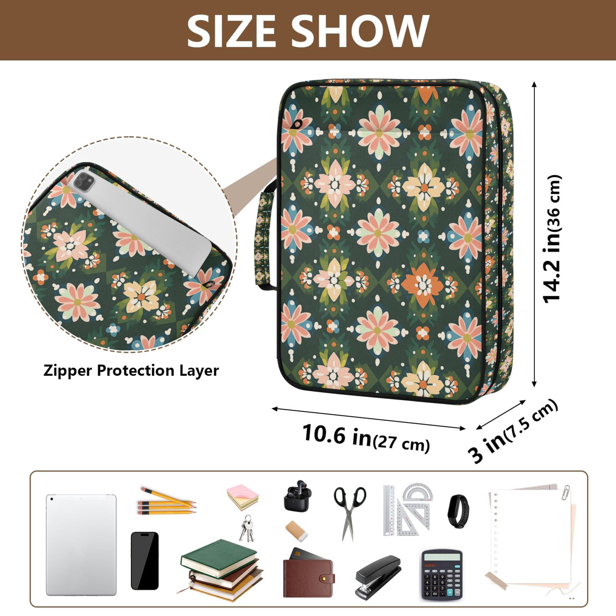 FORMRS Accordion File Folder A4 Size 7-Pocket Expanding Document Organizer Bag with 3 Ring Binder, Pink Geometric Flowers