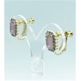 thumbnail image 3 of Trendy 1/2" small clip on gold and purple stone square earrings, 3 of 4