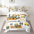 thumbnail image 2 of jejeloiu Cute Cartoon Train 7-Piece Twin Bedding Sets,Transportation Vehicle Bedding Comforter Set,White Yellow Orange Sheet Sets For Kids,Uxury Bedroom Decor Reversible, 2 of 8