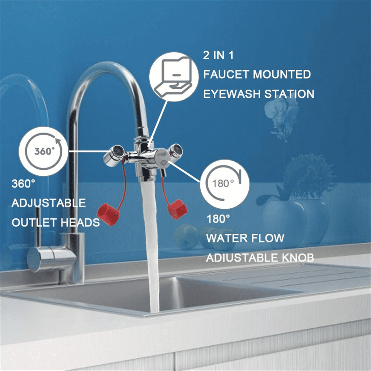 Faucet Mounted Eyewash Station with Cover,Reliable First-AID Emergency Eye Wash Unit for Sink Attachment Lab,Factory