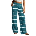 thumbnail image 2 of Karymi Summer Outfits Irregular Horizontal Striped Straight Leg Long Pants, Drawstring High Waist Decor Tie Front Trousers with Side Pockets Biker Shorts Women, 2 of 6