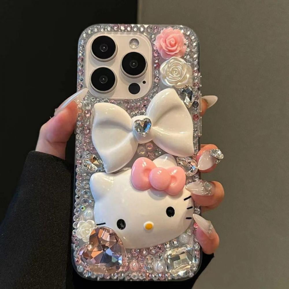 Diy Diamond-Filled Hello Kitty Mobile Phone Case for Iphone16 15 14Pro Max Sanrioed Kawaii Girls Upscale Luxurious Festival Gift