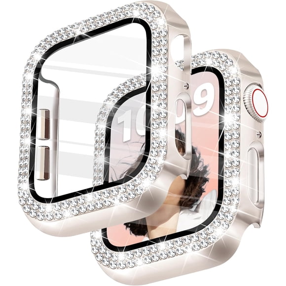 Yanonmyfd Funda para reloj brillante con protector de visualización HD para mujer compatible con Apple Watch de 49 mm de diámetro, protector de cara para iWatch Series Ultra 3/2/1, color dorado