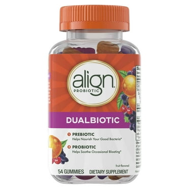 Align Probiotic DualBiotic Gummies, Daily Prebiotic   Probiotic Supplement, 54 Count
