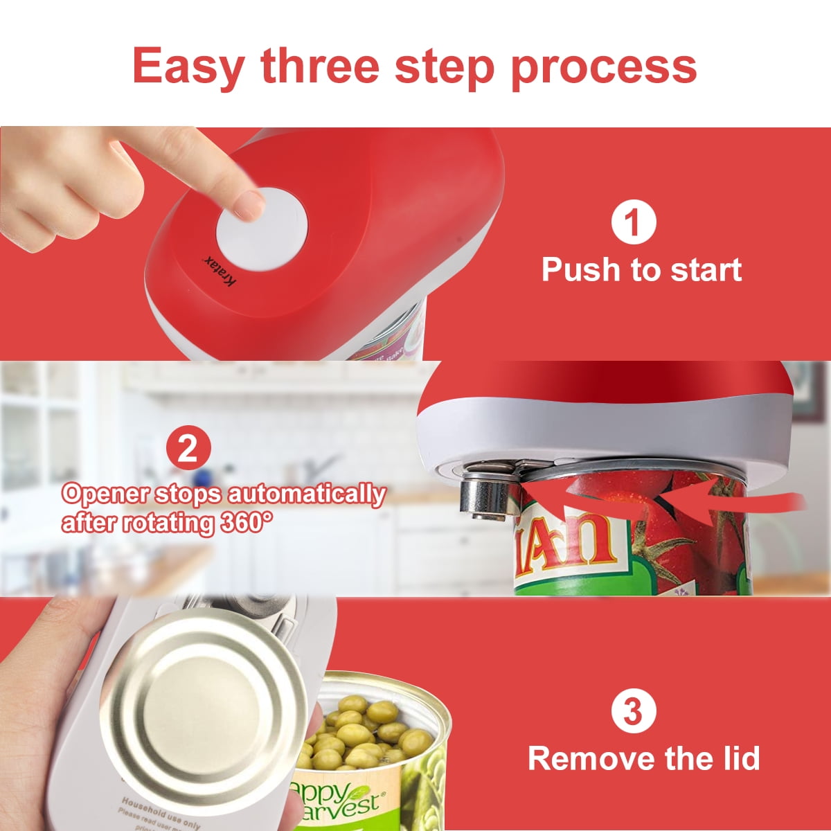 Kratax One Touch Can Opener: Auto Stop When Finished, Ergonomic