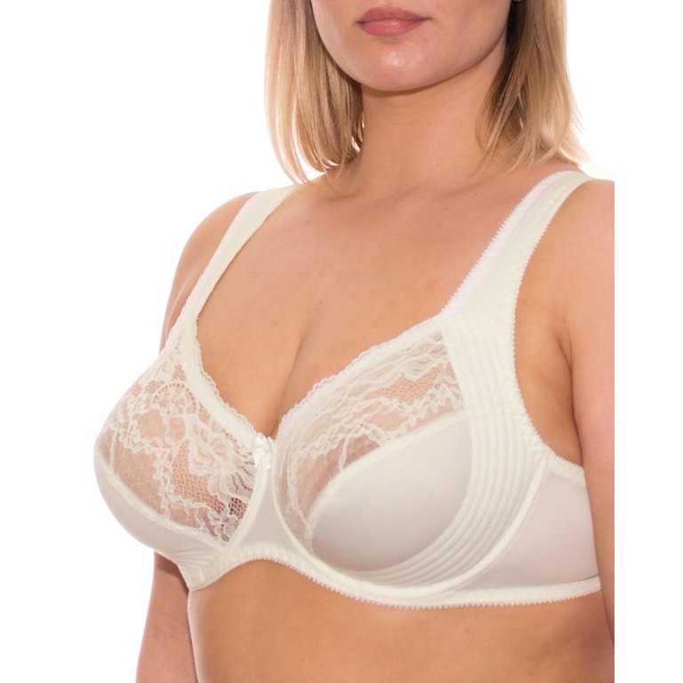 Underwire Full Coverage Bra Wide Straps Support Panels Plus Size 34 36 38  40 42 44 / C D E F G H I J (42C, Ivory)
