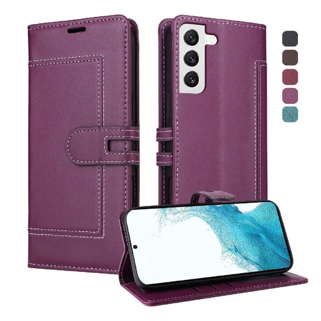 Étui Portefeuille Premium pour Samsung Galaxy S23 Plus avec Fentes pour Cartes et Support, Étui à Rabat Violet