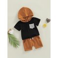 thumbnail image 4 of Toddler Baby Boy Hoodies Shorts Outfit Stripes Short Sleeve Hoodies Pullover Shirts Short Pants Summer Clothes, 4 of 10