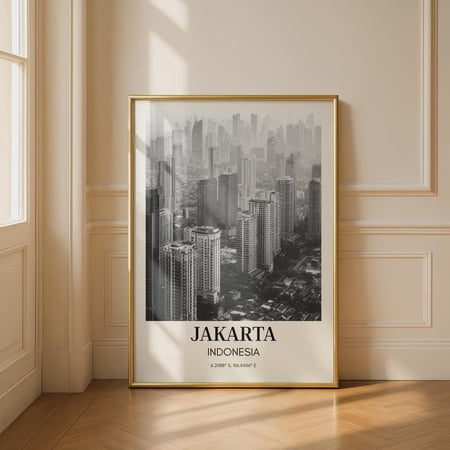 Jakarta Monochrome Cityscape Wall Art Print Urban Landscape Indonesia