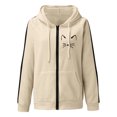thumbnail image 4 of Women's Hoodie Oversize Cute Cat Print Zipper Hooded Jacket Stripe Patchwork Long Sleeve Plus Size Clothes Outfits Beige, 4 of 5