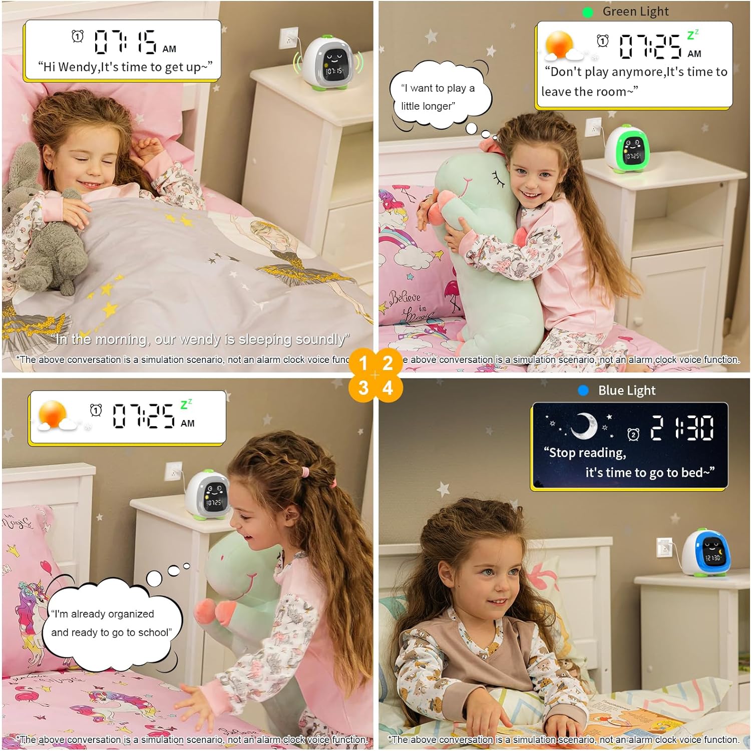 Hansang Kids Alarm Clock with 6-Color Night Light, Sleep Training OK to Wake Clock with Timer, Cute Green Dinosaur Design for Boys and Girls