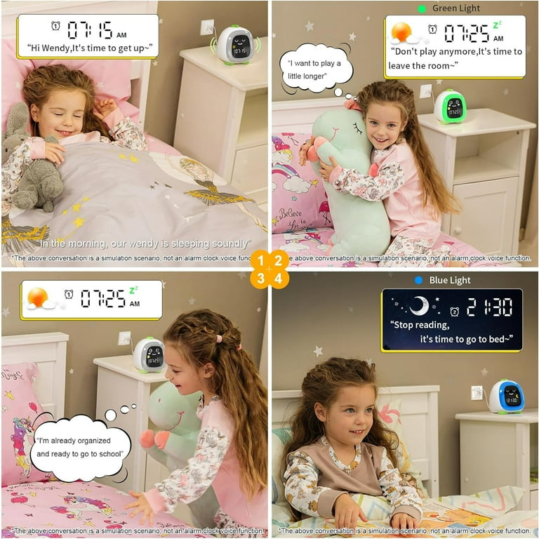 Cute Dinosaur Digital Alarm Clock For Kids - Sleep Trainer With Night Light, Voice Control, Sunrise/Sunset Simulation, USB Charging