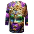 thumbnail image 4 of YUGYXL Deals Womens Plus Size 3/4 Sleeve Shirts Trendy Mardi Gras Colorful Mask Printed Comfy Tshirts Summer Crew Neck Lightweight Loose Clothes Ladies Tunic Fit Tees Party Tops, 4 of 5