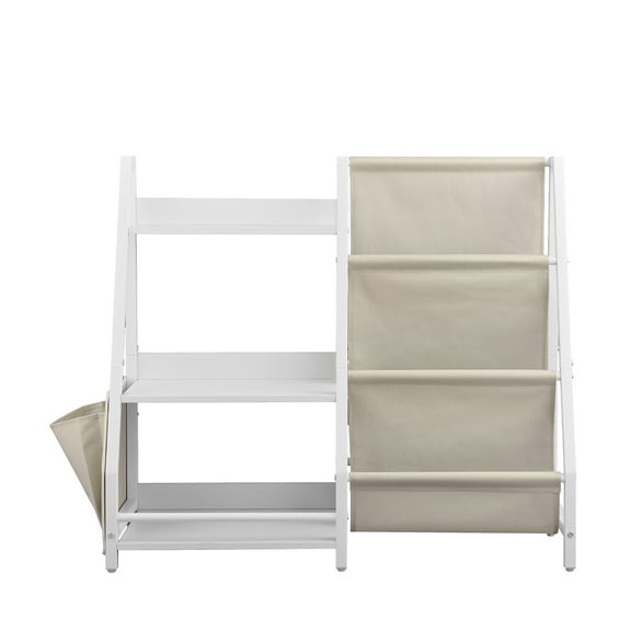 KFFKFF 3-Tier Children's Bookshelf with Toy Organizer, Sling Book Rack, and Storage Bag, Ideal for Kids' Rooms, Playrooms, Kindergartens, and Nurseries