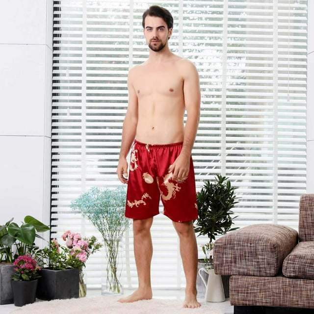 DPTALR Pyjama Décontracté Ample Imprimé Inspiré de la Soie Shorts pour Hommes