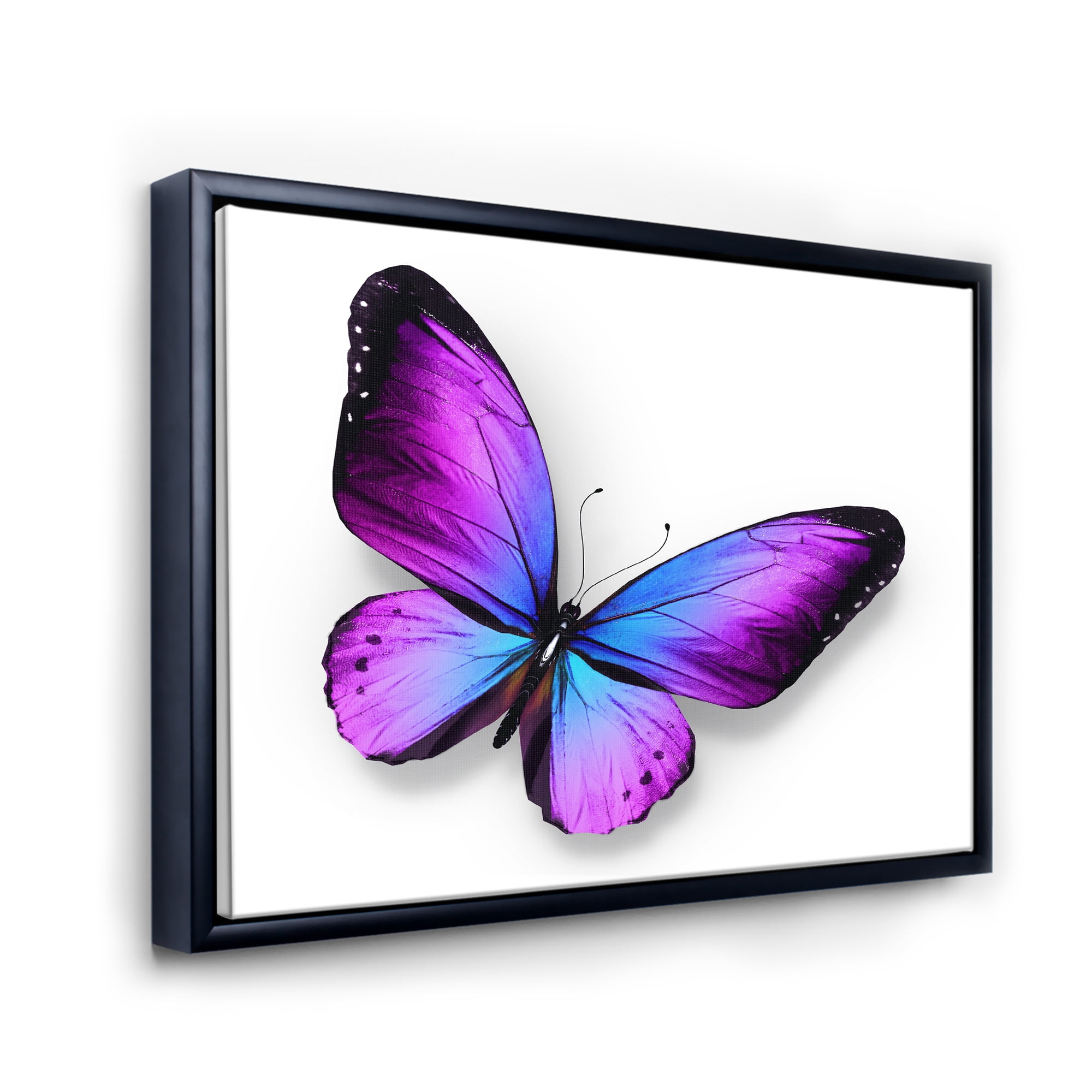 Designart 'Blue and Violet Butterfly' Modern Framed Canvas Wall Art Print