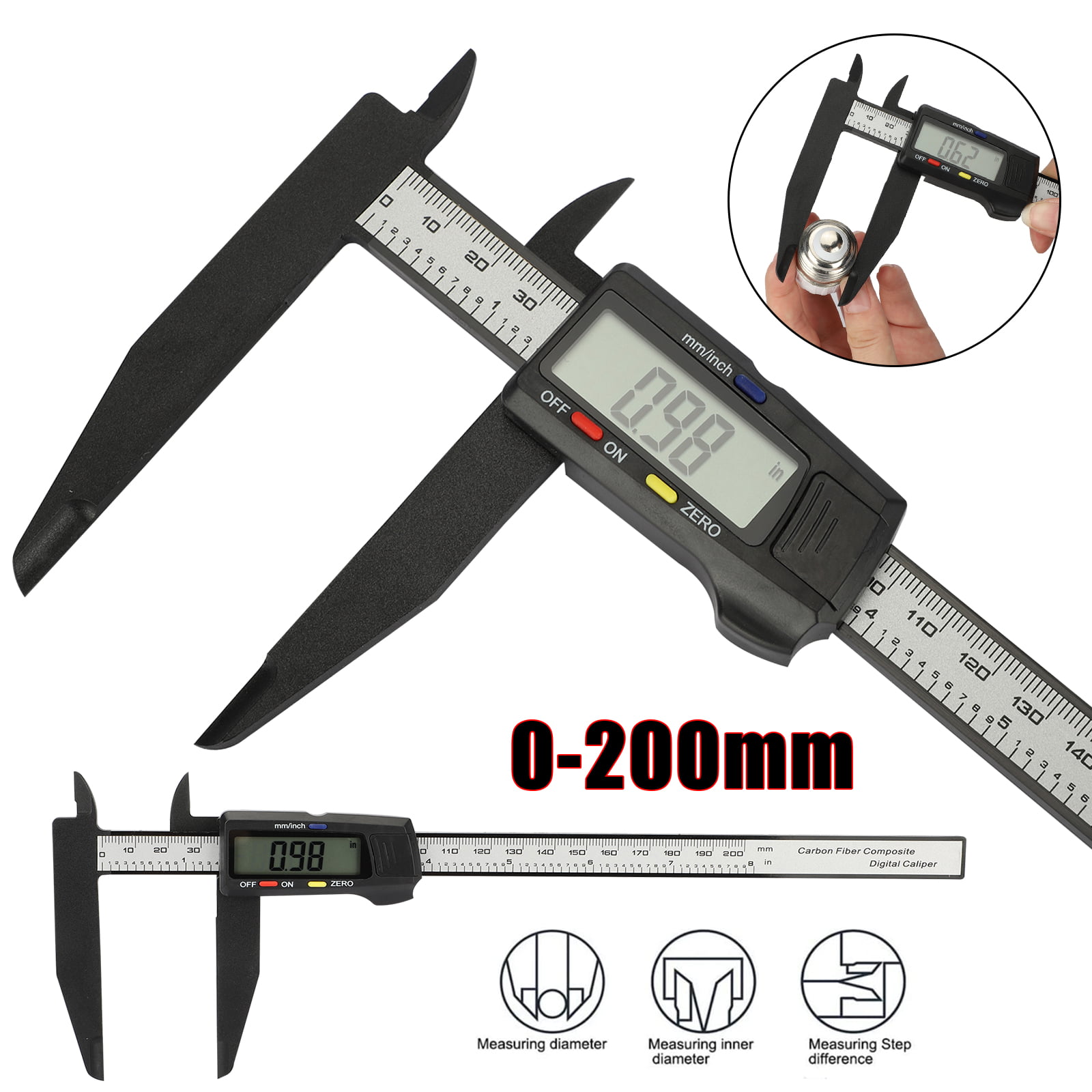 Calipers Electronic Digital Caliper Stainless Steel Vernier Caliper High Precision Industrial Measuring Tools Range 0-200mm Small 