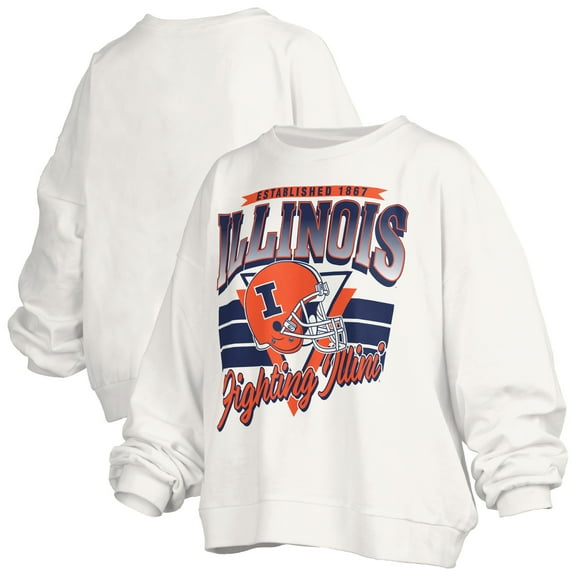Women's Pressbox White Illinois Fighting Illini Oversized Janice Retro Waist-Length Pullover Sweatshirt