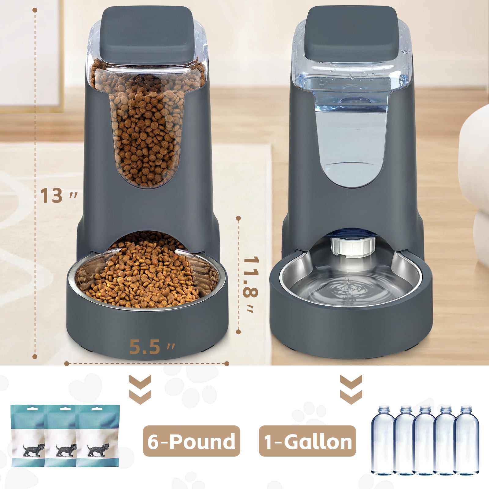 2 Pack Cat Automatic Feeder and Water Dispenser with Stainless Steel Bowl