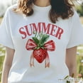 thumbnail image 2 of Summer Vibes Strawberry T-Shirt, White, Natural and Navy Seasonal Tee with Coquette Style, 2 of 8