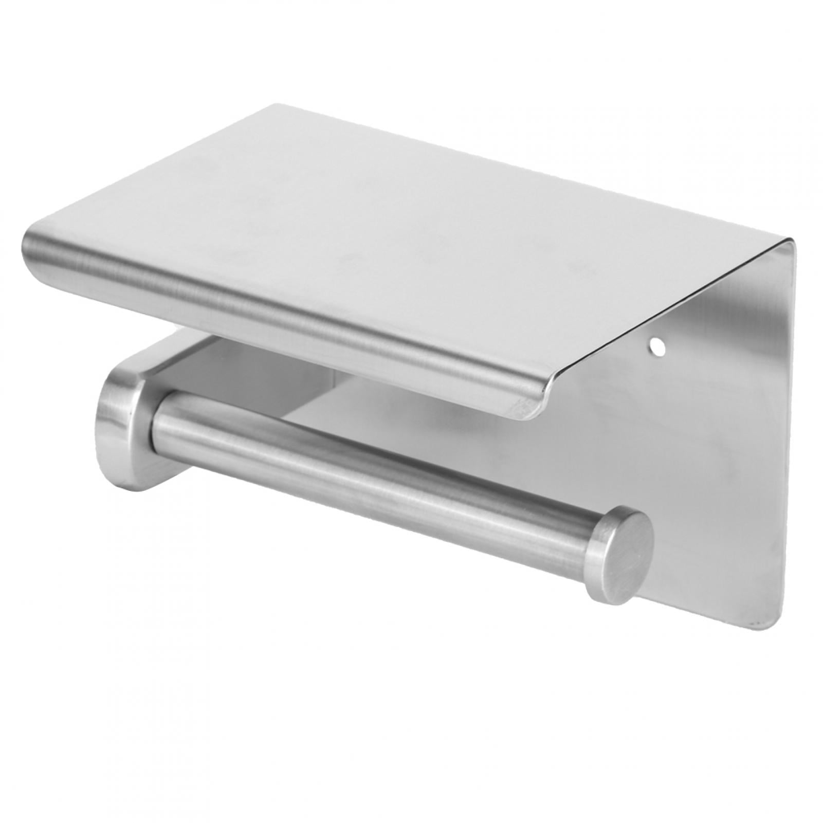 YAHHU Brushed Toilet Paper Holder Stainless Steel Tissue Paper Towel Rack with Phone Shelf, Modern Wall Mounted or Self Adhesive Roll Dispenser (5.91 inches / 15 cm)