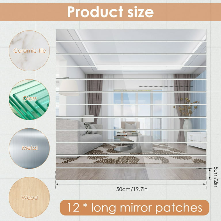 Mamamax 12Pcs Flexible Mirror Sheets Mirror Tiles 19.7In 3D Wall
