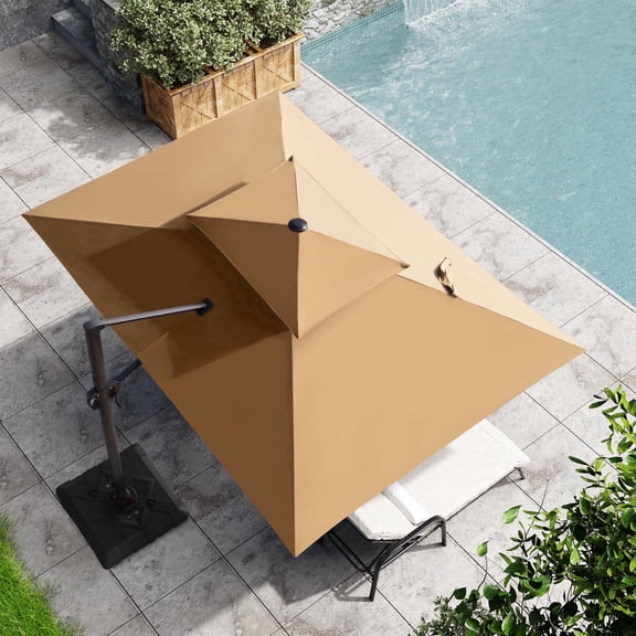 Crestlive Products 9x11ft Rectangular Cantilever Umbrella, Windproof Double Top, 3-year Fade-Resistant Fabric, 360-degree Rotating, Yellow