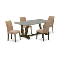 East West Furniture V-Style 5-piece Wood Kitchen Table and Chair Set in Brown
